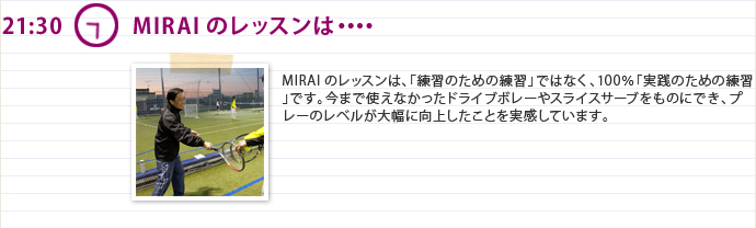 21:30 MIRAIのレッスンは・・・